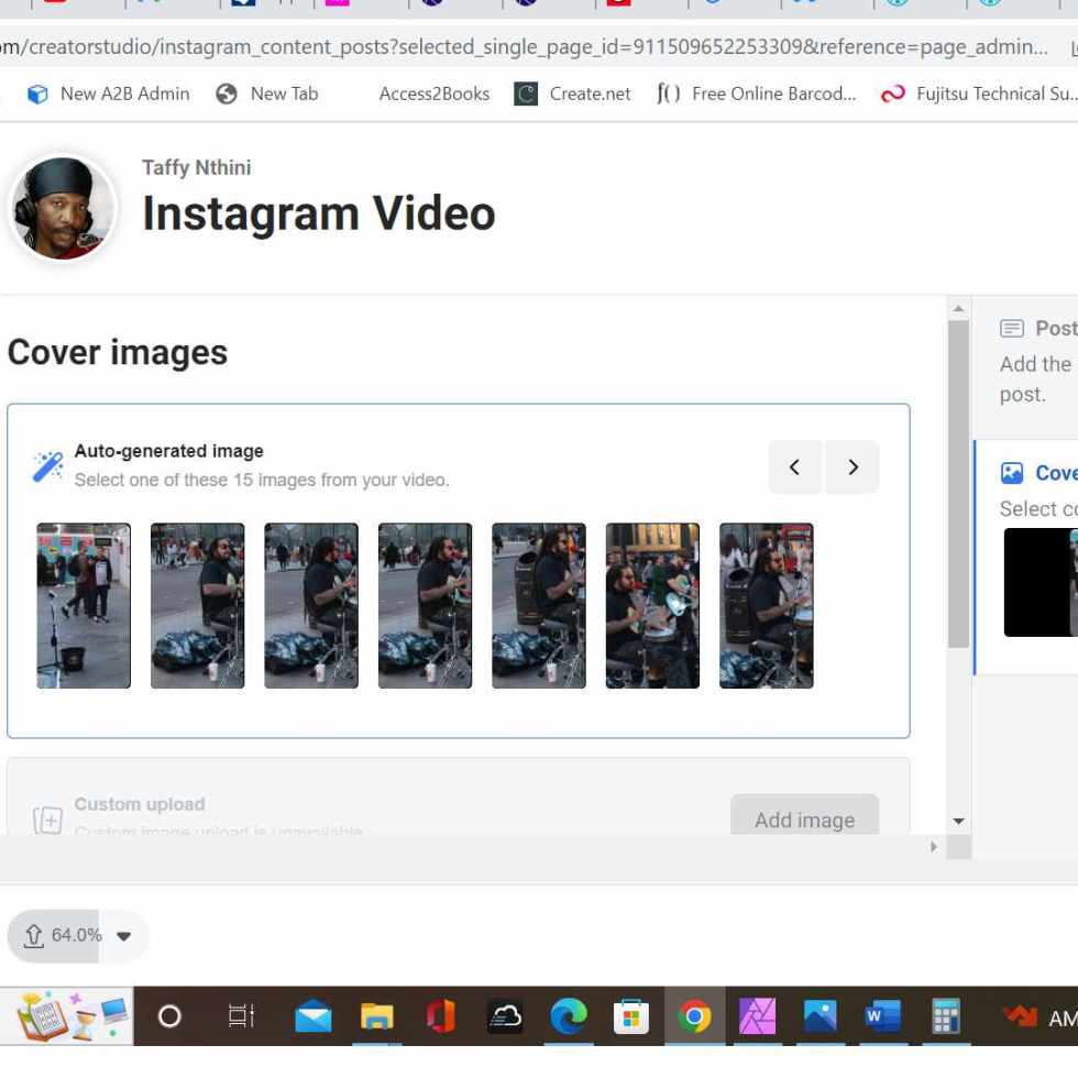 Images shows a video upload and auto-generated cover images on the backend of the Facebook Creator Studio
